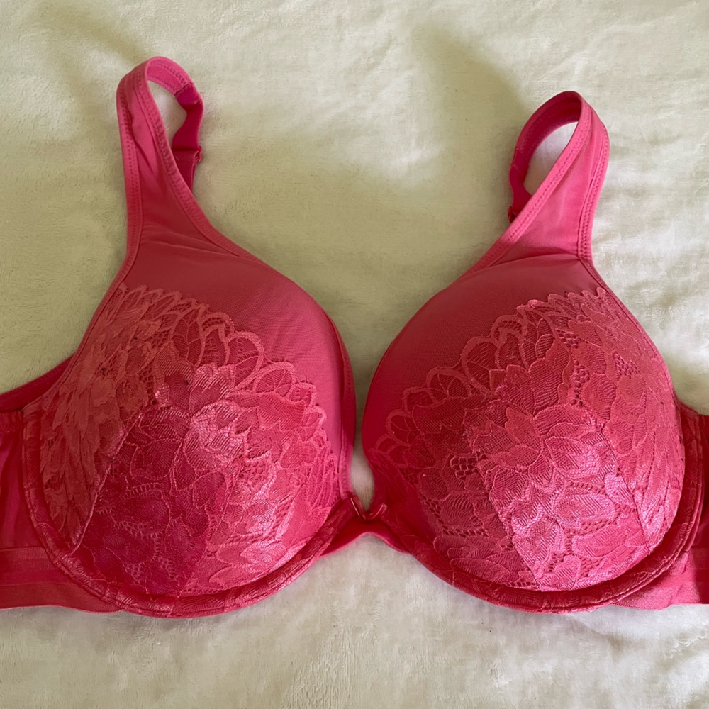 Cacique by Lane Bryant Boost Plunge Lace Underwire Bra, Coral Size 44C